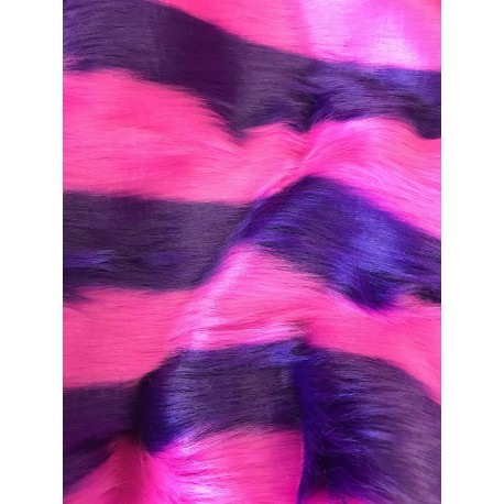 Pink & Purple Stripe Shaggy Long Pile Faux Fur